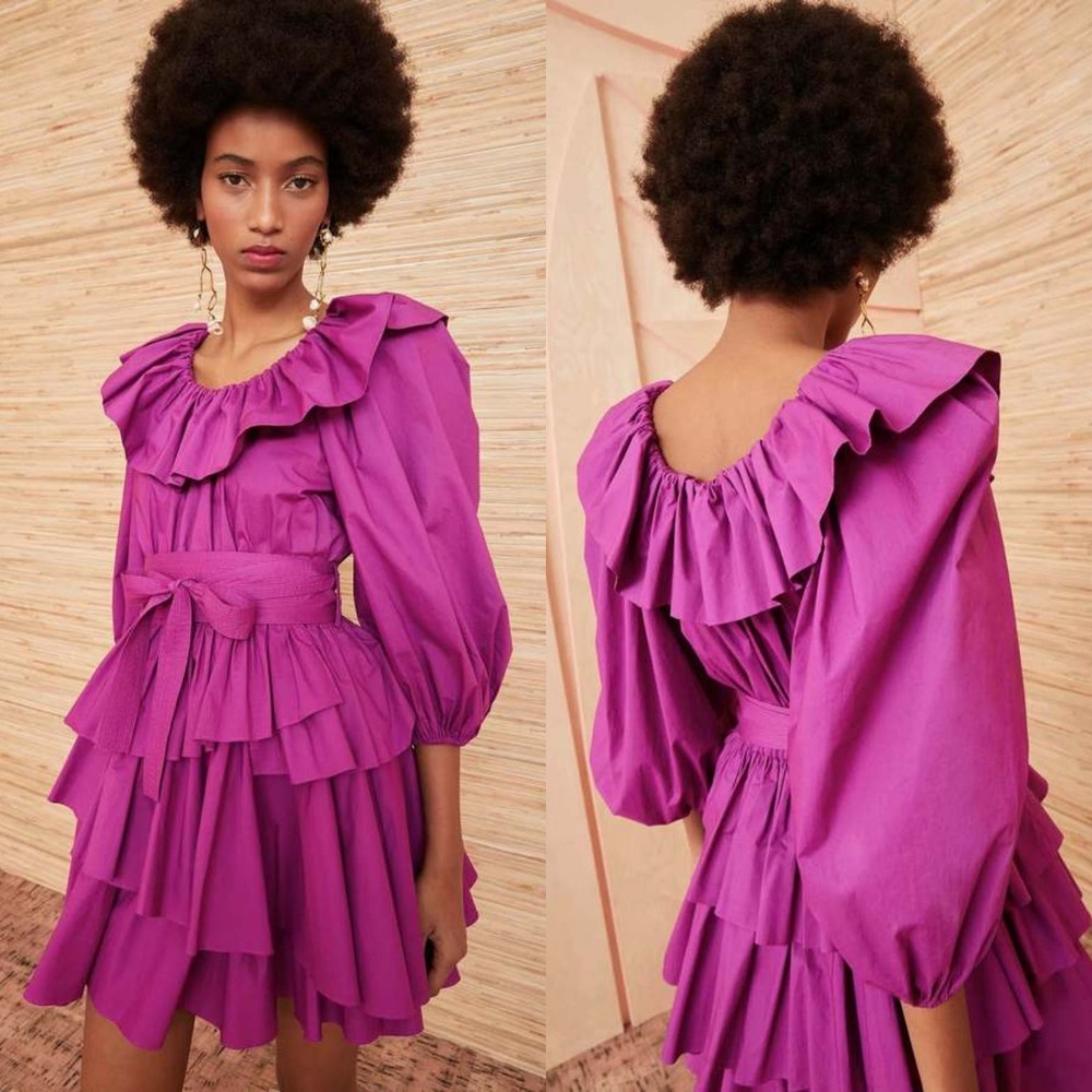 Ulla Johnson Fuchsia Ruffle Tiered Midi Dress